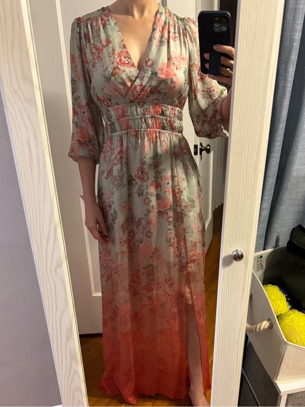 Guess Mint-to-Coral Ombre Floral Maxi Dress